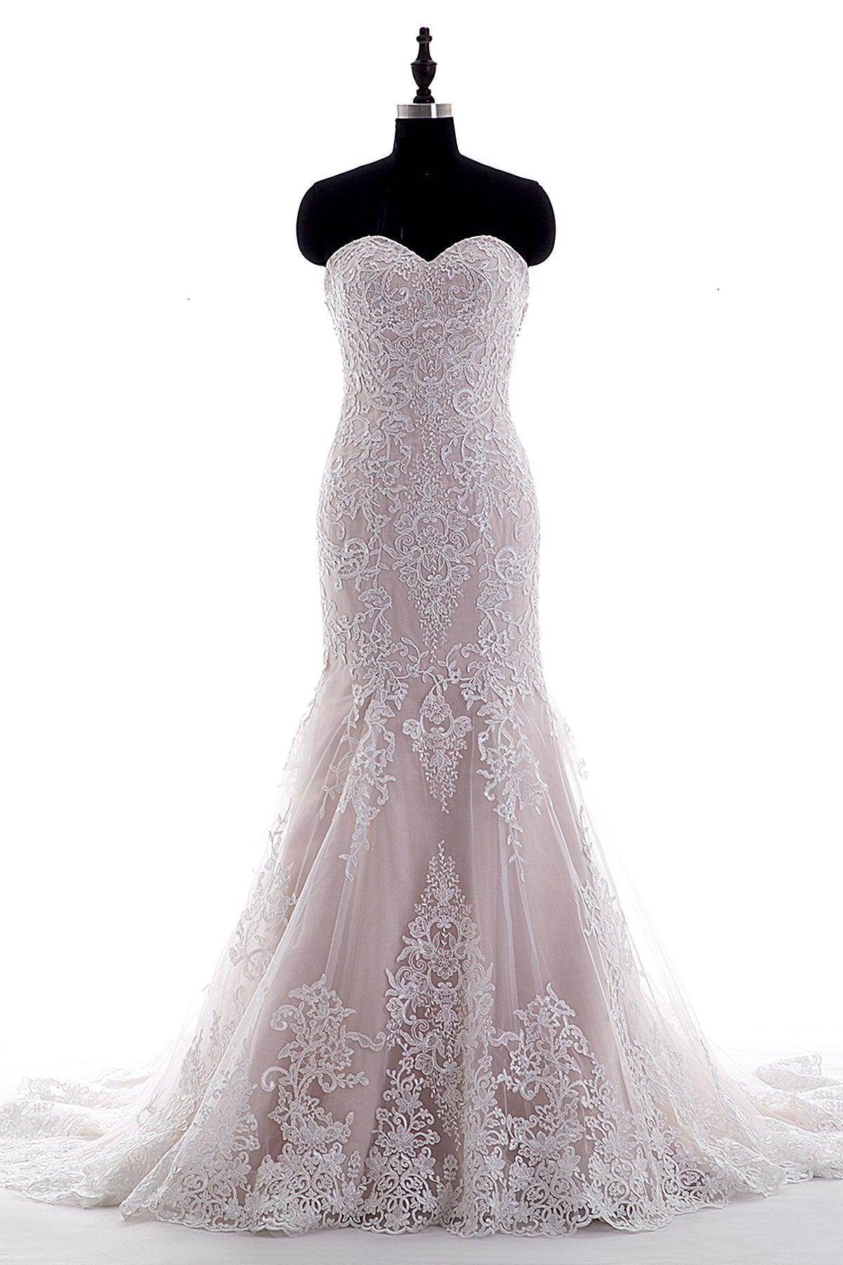 Trumpet-Mermaid Court Train Tulle Lace Wedding Dress LD3906 - COCOMELODY